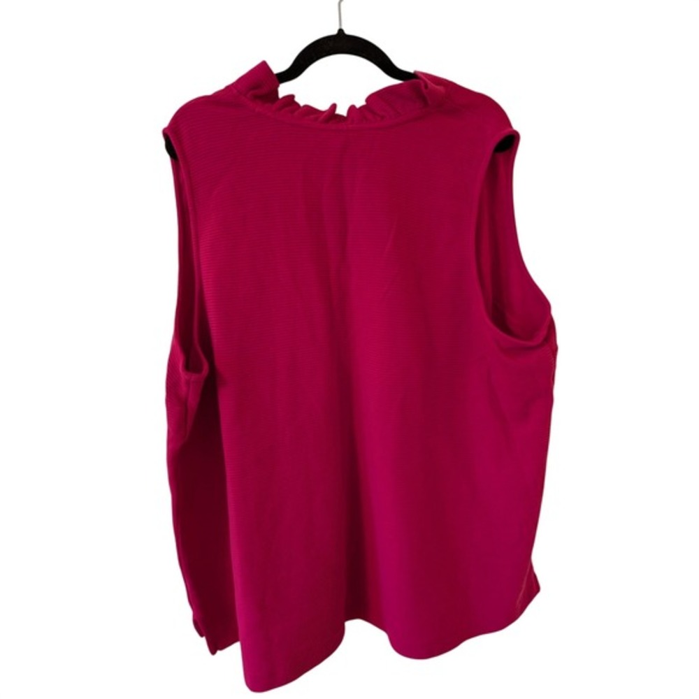 Crown & Ivy Womens 4X Pink Ribbed Ruffle Neck Sleeveless Blouse Plus Size NEW - Picture 4 of 4